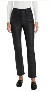 Good American Good Straight Classic Coated Jeans Black SZ 0 Fall Winter Jeans